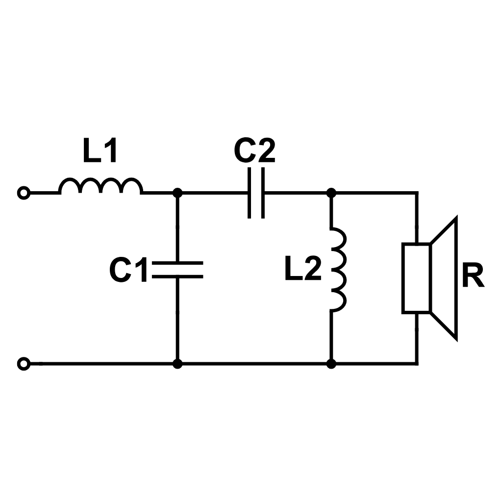 2nd-order band-pass crossover filter circuit schematic