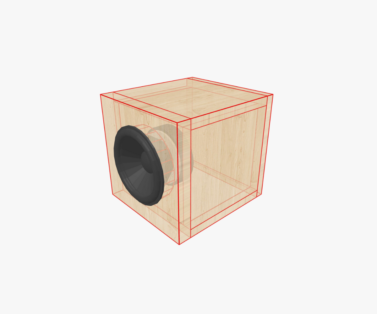 Contoh foundation box persegi panjang sederhana, yang menjadi bentuk dasar untuk enclosure speaker.