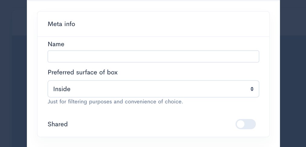 Meta information and name entry fields for custom speaker materials