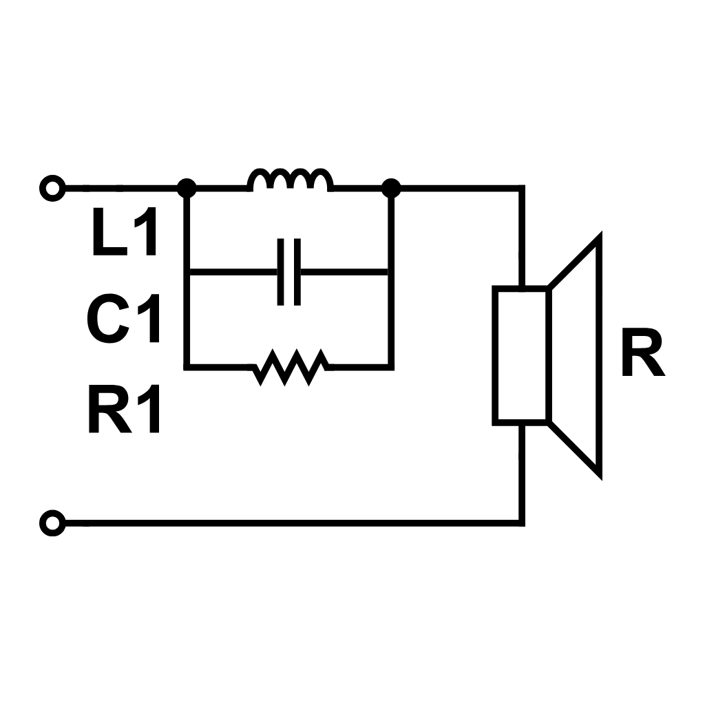 Parallel notch filter schematic - RLC network for mechanical resonance suppression