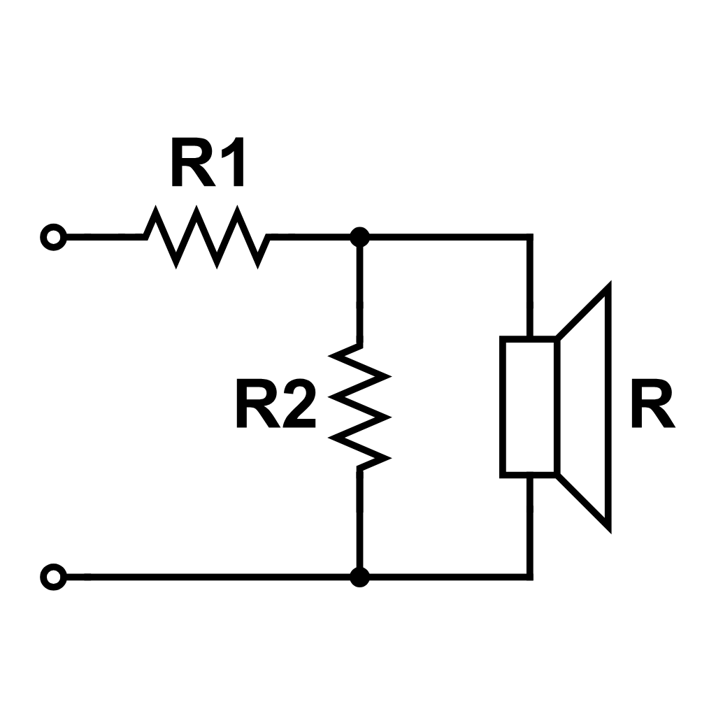 L-Pad attenuator circuit schematic for constant impedance level matching in speaker crossovers