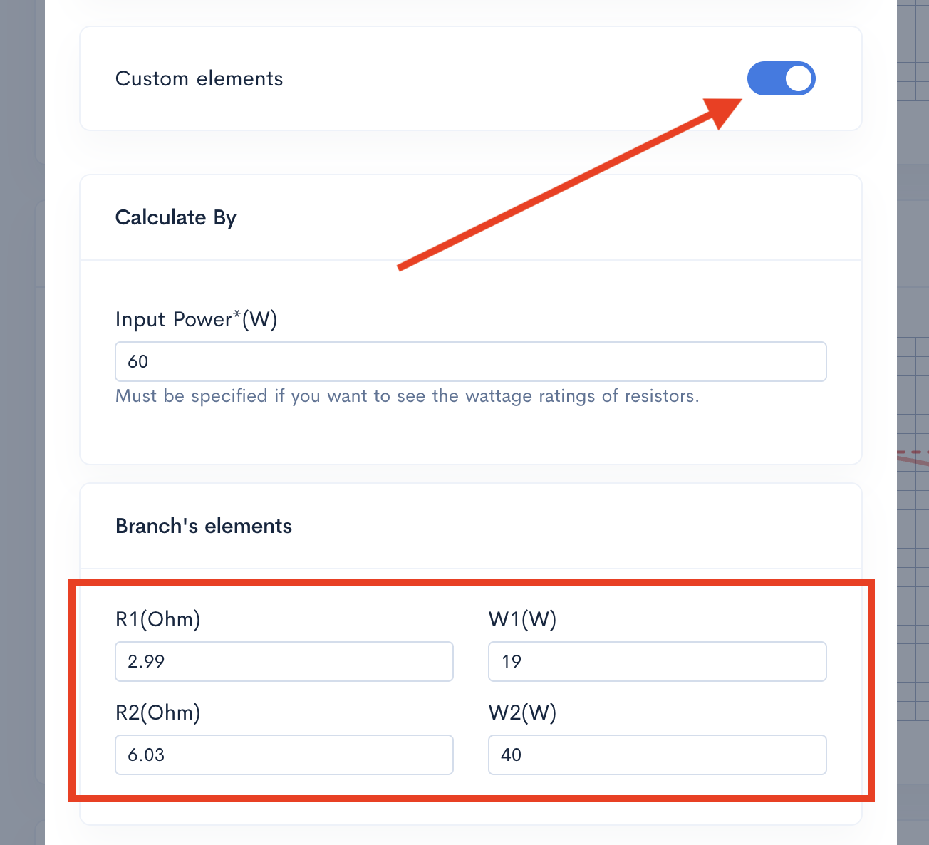 Speaker Box Lite Custom Elements Mode interface for manual L-Pad resistor value adjustment