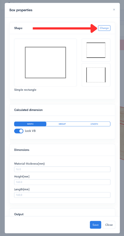 Steps to change the box’s foundation and material thickness.