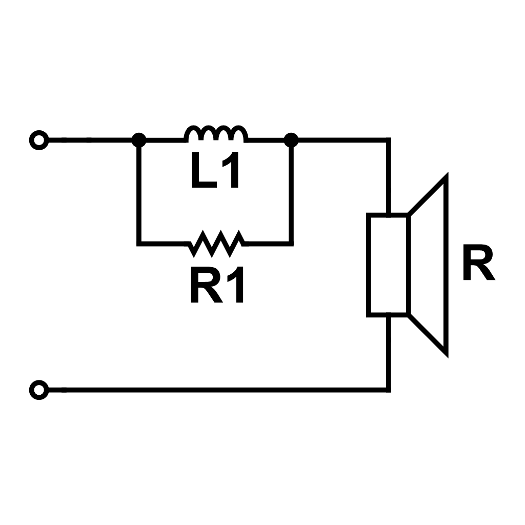 RL contour circuit schematic for frequency response shaping and baffle step compensation
