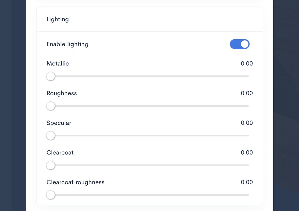 Material lighting parameters including Metallic, Roughness, and Clearcoat settings