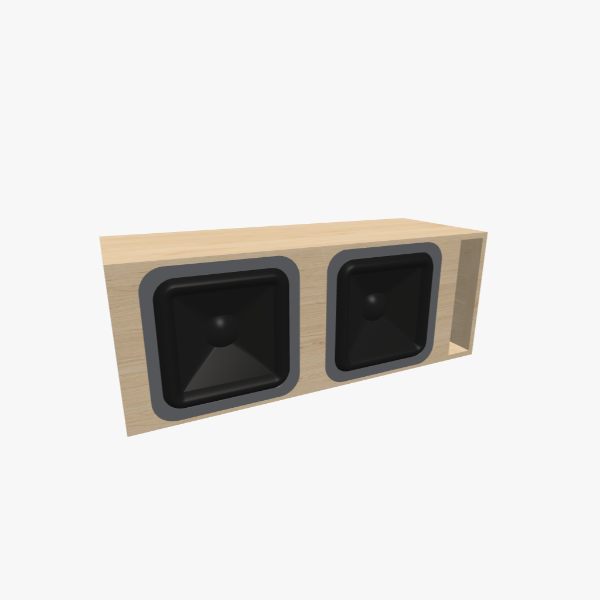 Caja de subwoofer bass-reflex / ventilada para 2 altavoces de 15 pulgadas, cámara de 130 L sintonizada a 30 Hz con un puerto ranurado en L, exterior sólido, 1134 × 429 × 429 mm (45.35 × 16.92 × 16.92 in).