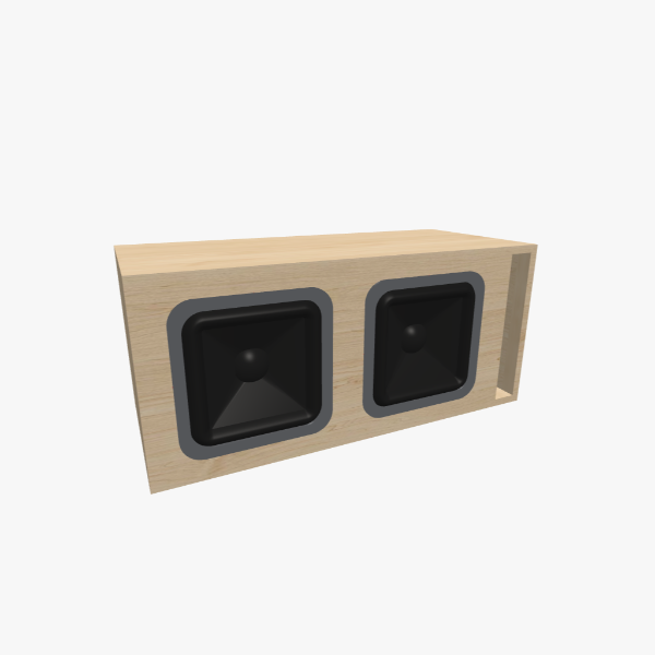 2-driver 10-inch vented / bass-reflex subwoofer box with 60 L chamber and 34 Hz tuning, L-shaped slot port, solid exterior, 782 × 349 × 349 mm (30.73 × 13.78 × 13.78 in).