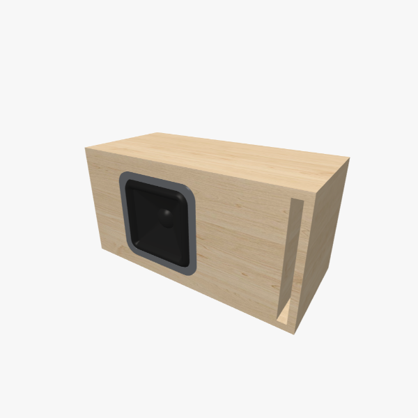 Single 8-inch Vented / Bass-Reflex Subwoofer Box, 25 L, 35 Hz, one L-shaped slot port, solid exterior, 552 × 284 × 255 mm (21.7 × 11.19 × 10.07 in).