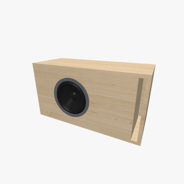 Single 8-inch Vented / Bass-Reflex Subwoofer Box, 25 L, 35 Hz, one L-shaped slot port, solid exterior, 605 × 322 × 250 mm (23.77 × 12.69 × 9.88 in).