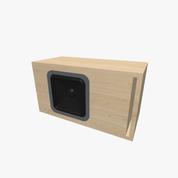 Single 8-inch Vented / Bass-Reflex Subwoofer Box, 20 L, 38 Hz with one L-shaped slot port, solid exterior, 491 × 269 × 229 mm (19.3 × 10.62 × 9.03 in).