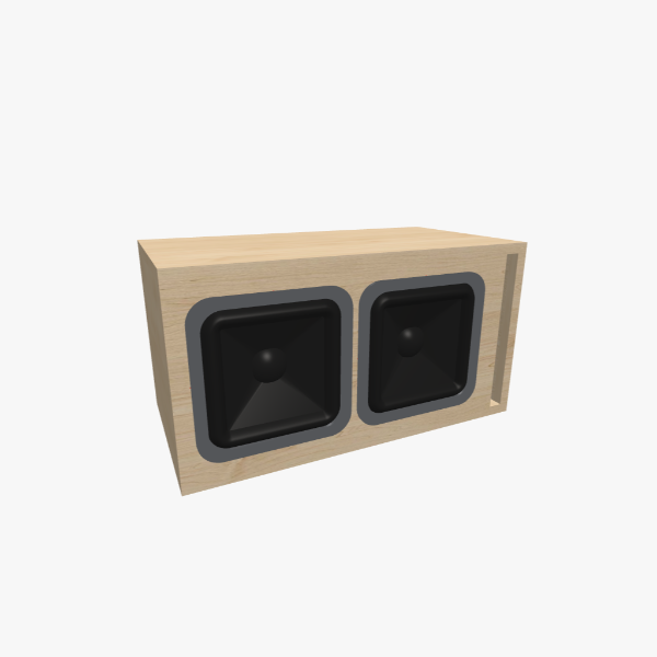 Dual 8-inch Vented / Bass-Reflex Subwoofer Box, 30 L / 38 Hz with one L-shaped slot port, solid exterior, 540 × 287 × 287 mm (21.24 × 11.31 × 11.31 in).
