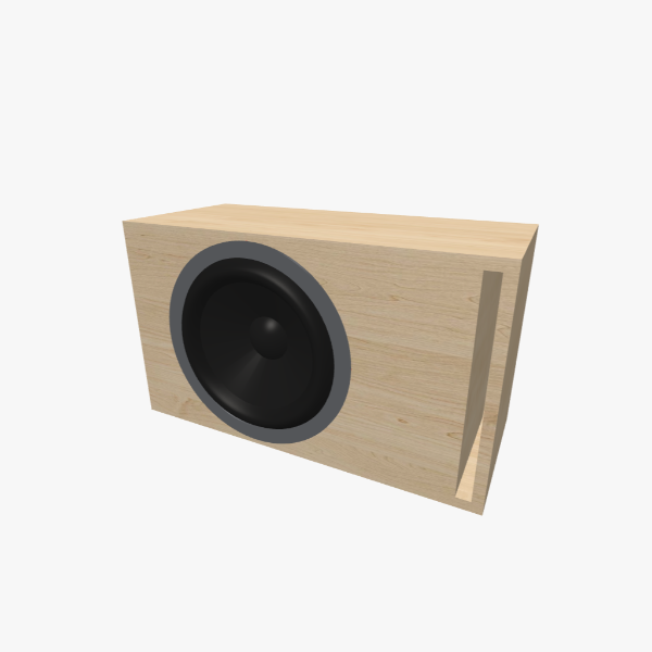 Single 12-inch Vented / Bass-Reflex Subwoofer Box, 35 L, 35 Hz, one L-shaped slot port, solid exterior, 589 × 342 × 258 mm (23.16 × 13.49 × 10.19 in).