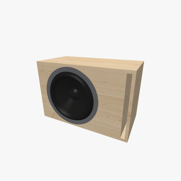 Caja para Subwoofer de 15 pulgadas Bass-Reflex / ventilada, volumen de 65 L, sintonización de 35 Hz, un puerto ranurado en L, exterior sólido, 657 × 432 × 337 mm (26.35 × 17.04 × 13.31 in).