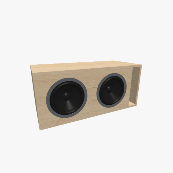 Caja para 2 subwoofers de 10 pulgadas redondos Bass-Reflex / ventilada con cámara de 50 L sintonizada a 38 Hz y puerto ranurado en L, exterior sólido, 800 × 357 × 357 mm (31.46 × 14.07 × 14.07 in).