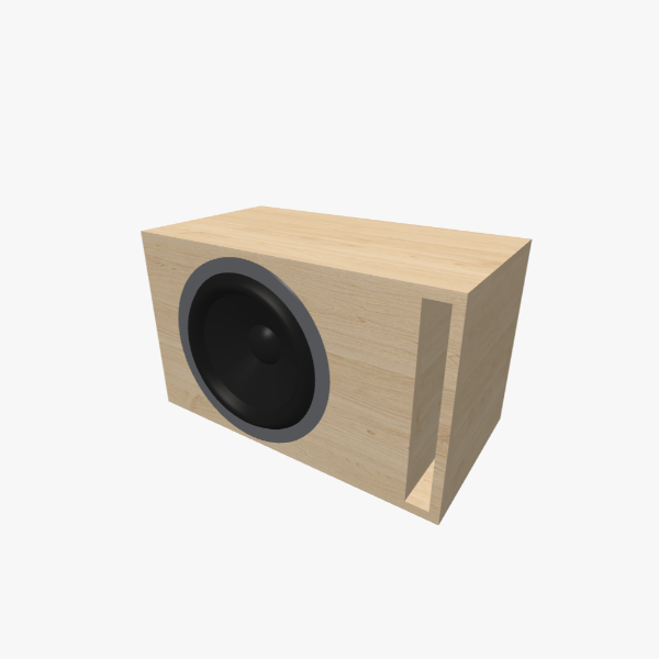 Single 12-inch round Vented / Bass-Reflex subwoofer box, 35 L chamber tuned to 35 Hz with one L-shaped slot port, solid exterior, 575 × 345 × 310 mm (22.61 × 13.6 × 12.24 in).