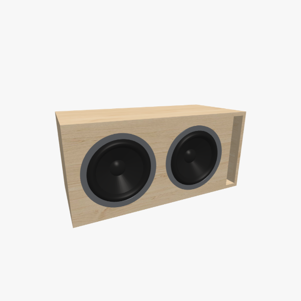 2-driver 10-inch round Vented / Bass-Reflex subwoofer box with a 60 L chamber, 38 Hz tuning and an L-shaped slot port, solid exterior, 733 × 346 × 346 mm (28.82 × 13.63 × 13.63 in).