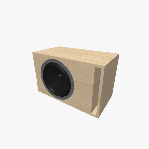 Single 12-inch Vented / Bass-Reflex Subwoofer Enclosure, 40 L chamber tuned to 33 Hz with one L-shaped slot port - solid exterior, 582 × 359 × 323 mm (22.88 × 14.14 × 12.73 in).