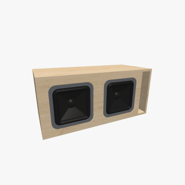 Короб для двух 10-дюймовых сабвуферов Фазоинверторный / Bass-Reflex, 60 L / 34 Hz с одним L-образным щелевым портом - сплошной вид, 813 × 368 × 368 mm (31.98 × 14.52 × 14.52 in).