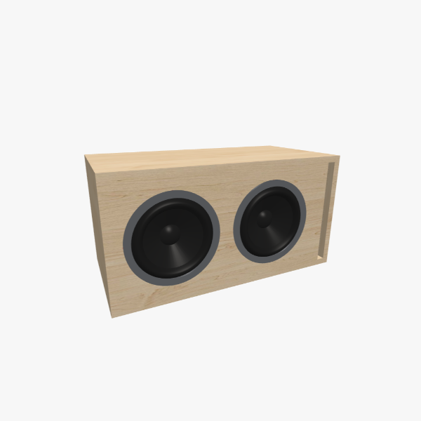 Boks Subwoofer Vented / Bass-Reflex 2 driver bulat 8 inci, 40 L, 38 Hz dengan satu port slot berbentuk L - eksterior solid, 598 × 305 × 305 mm (23.52 × 12.02 × 12.02 in).