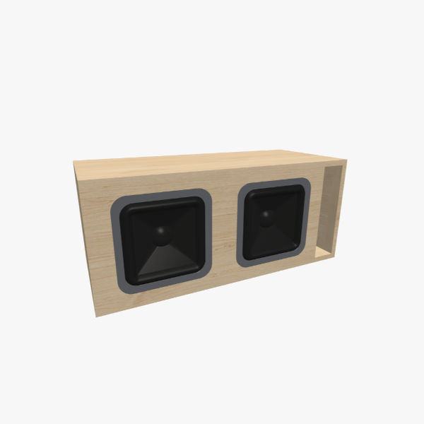 Caja de Subwoofer Dual de 10 pulgadas Bass-Reflex / ventilada, cámara de 50 L sintonizada a 38 Hz con puerto ranurado en L y panel frontal doble, vista exterior sólida, 829 × 358 × 358 mm (33.27 × 14.12 × 14.12 in).