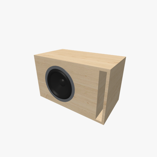 Single 10-inch Vented / Bass-Reflex Subwoofer Box, 35 L chamber tuned to 34 Hz with one L-shaped slot port - solid exterior, 576 × 353 × 318 mm (22.66 × 13.93 × 12.53 in).