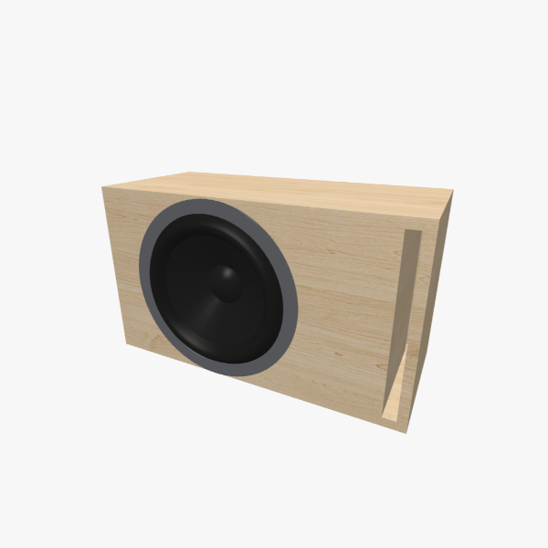 Single 12-inch Vented / Bass-Reflex Subwoofer Box, 30 L chamber tuned to 35 Hz with one L-shaped slot port, solid exterior, 570 × 327 × 252 mm (22.4 × 12.88 × 9.95 in).