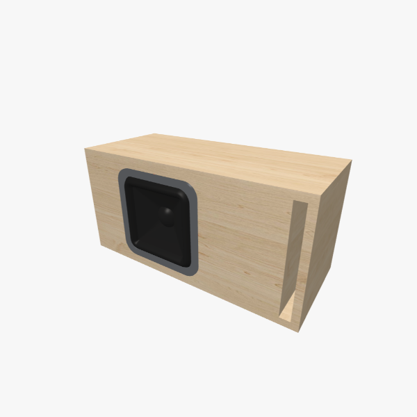 Box Subwoofer Vented / Bass-Reflex 8 inci, 20 L, 38 Hz dengan satu port slot berbentuk L, eksterior solid, 544 × 264 × 237 mm (21.37 × 10.4 × 9.36 in).