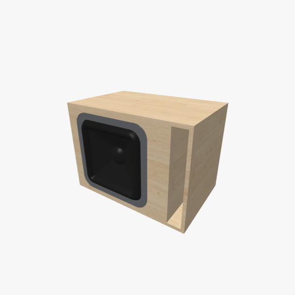 Caixa para Subwoofer de 15 polegadas Retangular Bass-Reflex / ventilada com câmara de 65 L sintonizada em 35 Hz e uma porta slot em L, exterior sólido, 639 × 465 × 418 mm (25.14 × 18.31 × 16.48 in).