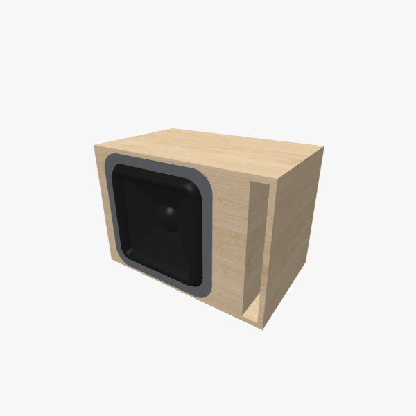 Enclosure Vented / Bass-Reflex Subwoofer Persegi Panjang 15 inci dengan chamber 65 L disetel ke 35 Hz, satu port slot berbentuk L; eksterior solid, 606 × 425 × 383 mm (23.83 × 16.77 × 15.09 in).