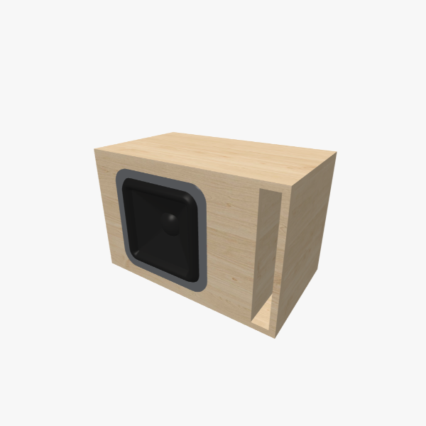 Single 12-inch rectangular vented / bass-reflex subwoofer box, 40 L, 33 Hz, with one L-shaped slot port, solid exterior, 610 × 401 × 360 mm (24.39 × 15.82 × 14.24 in).