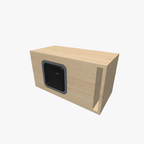 Caixa de Subwoofer de 8 polegadas Bass-Reflex / ventilada, 25 L, 35 Hz, com porta slot em L - exterior sólido, 563 × 302 × 272 mm (22.12 × 11.9 × 10.71 in).