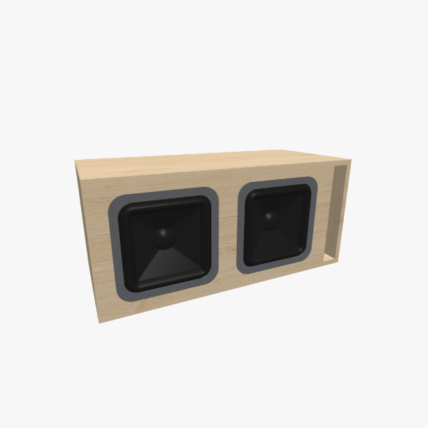 Box Subwoofer Vented / Bass-Reflex untuk dua speaker persegi panjang 10 inci, volume chamber 60 L disetel pada 38 Hz dengan satu port slot berbentuk l, eksterior padat, 767 × 346 × 346 mm (30.14 × 13.63 × 13.63 in).