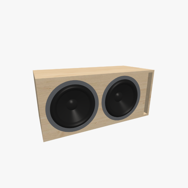 Dual 12-inch round subwoofer vented / bass-reflex enclosure, 80 L volume, 32 Hz tuning, L-shaped slot port, solid exterior, 810 × 365 × 365 mm (31.84 × 14.41 × 14.41 in).
