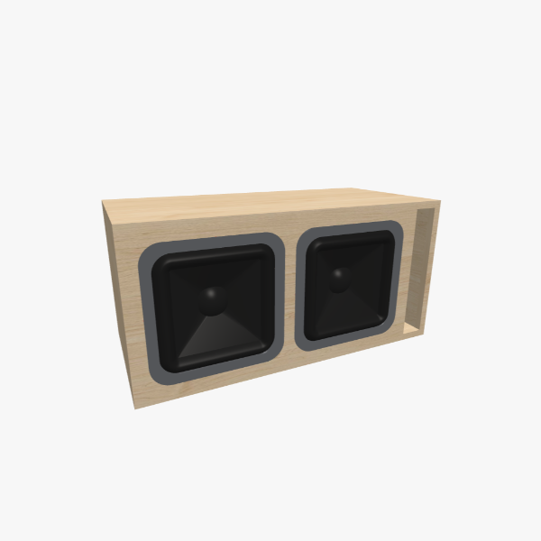 Caixa para Subwoofer 2-Alto-falantes de 10 polegadas Bass-Reflex / ventilada, câmara de 50 L sintonizada em 38 Hz com uma porta slot em L - exterior sólido, 697 × 336 × 336 mm (27.4 × 13.24 × 13.24 in).