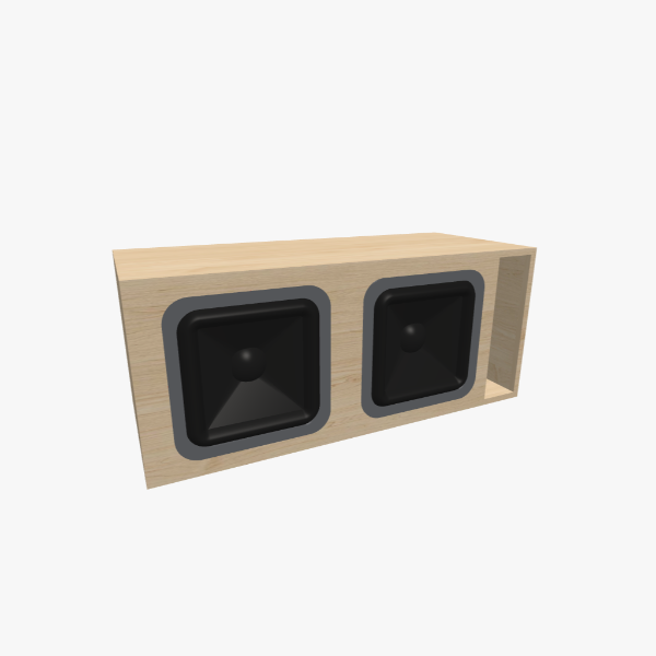 Box Vented / Bass-Reflex untuk dua subwoofer 12 inci, chamber 60 L disetel ke 35 Hz dengan satu port slot berbentuk L, eksterior padat, 931 × 395 × 395 mm (36.6 × 15.57 × 15.57 in).