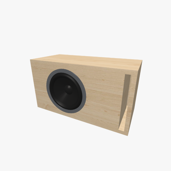 Single 8-inch Vented / Bass-Reflex Subwoofer Box, 15 L / 38 Hz with one L-shaped slot port - solid exterior, 486 × 264 × 227 mm (19.1 × 10.4 × 8.94 in).