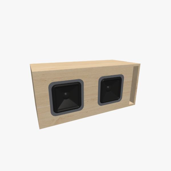Caja para 2 Subwoofers de 8 pulgadas Bass-Reflex / ventilada, cámara de 50 L sintonizada a 32 Hz con un puerto ranurado en L y panel frontal de doble grosor - exterior sólido, 761 × 344 × 344 mm (29.91 × 13.54 × 13.54 in).